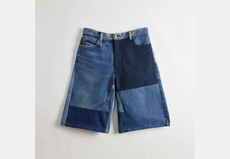 COACH®,Skater Shorts in Repurposed Denim,Repurposed denim,Denim,Front View