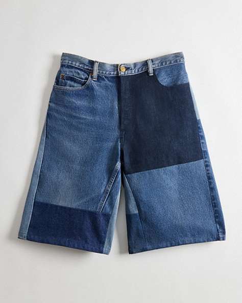 COACH®,Skater Shorts in Repurposed Denim,Repurposed denim,Denim,Front View