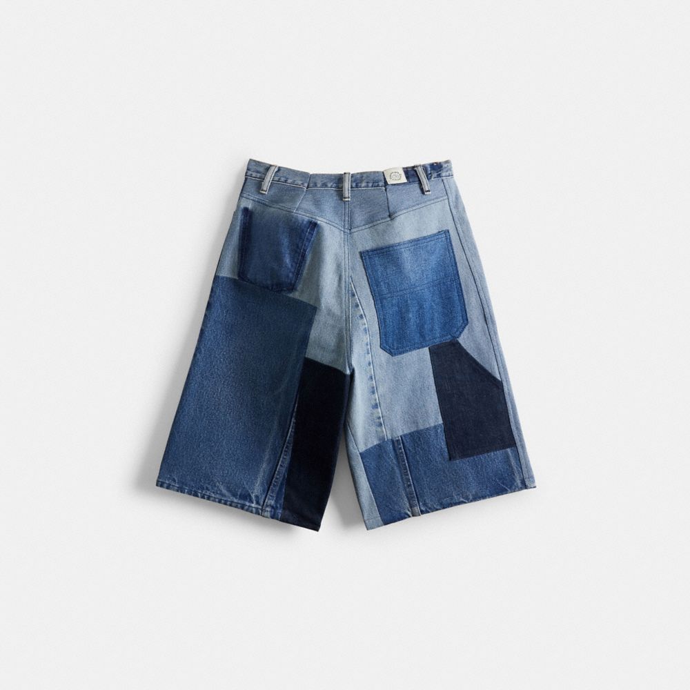 COACH®,Skater Shorts in Repurposed Denim,Repurposed denim,Denim,Back View