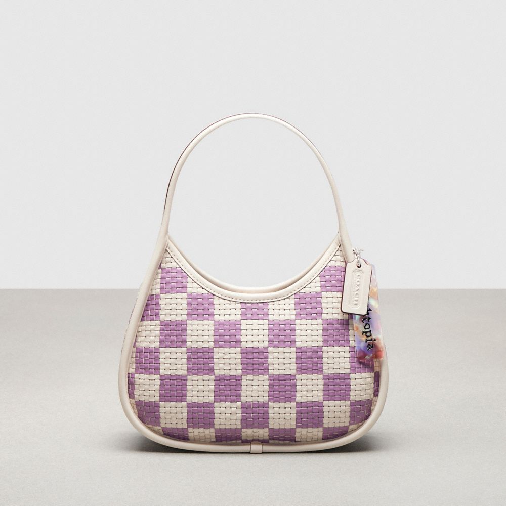 COACH®,Ergo Bag In Woven Checkerboard Repurposed Leather,Small,Chalk/Violet Orchid,Front View