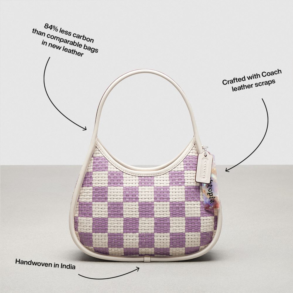 COACH®,Ergo Bag In Woven Checkerboard Repurposed Leather,Small,Chalk/Violet Orchid,Angle View