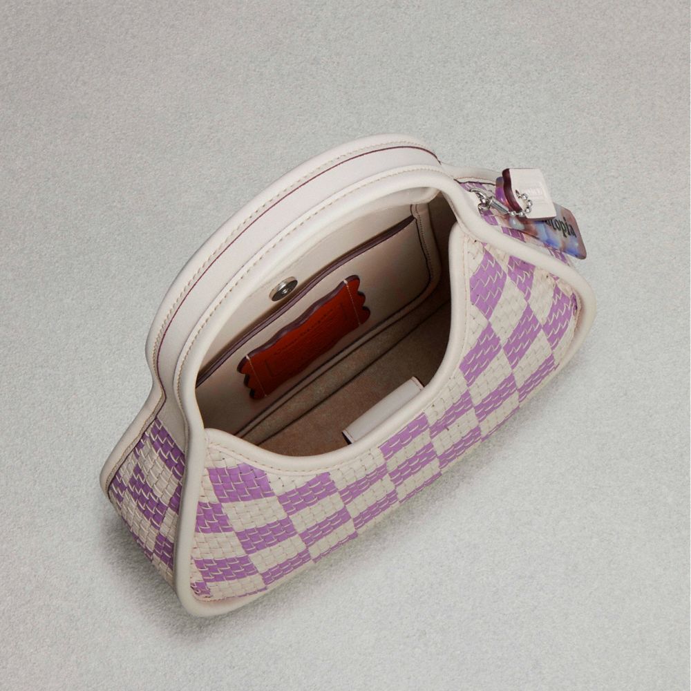 COACH®,Ergo Bag With Woven Checkerboard In Repurposed Leather,Leather,Acrylic,Shoulder Bag,Plastic,Embossed,Piping,Logo,Da...,Multi Color,Inside View,Top View