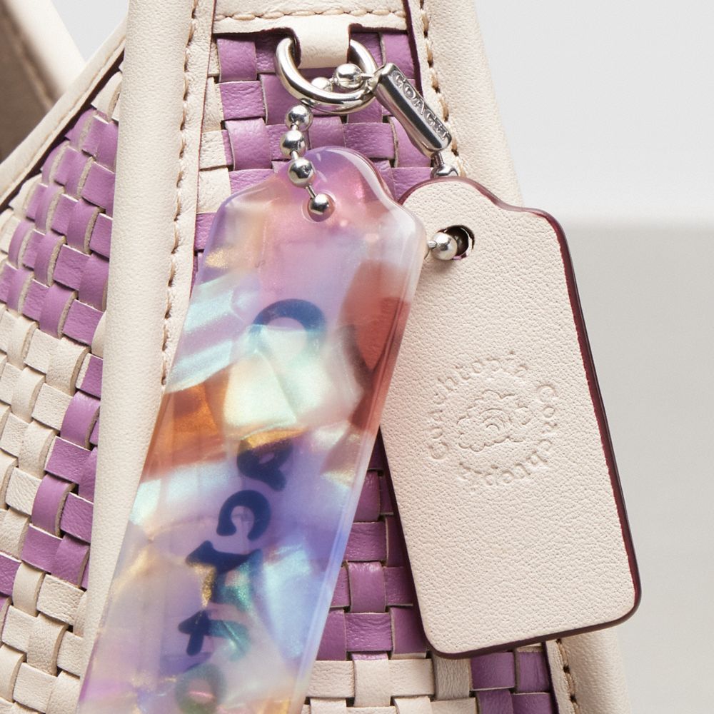COACH®,Ergo Bag With Woven Checkerboard In Repurposed Leather,Leather,Acrylic,Shoulder Bag,Plastic,Embossed,Piping,Logo,Da...,Multi Color