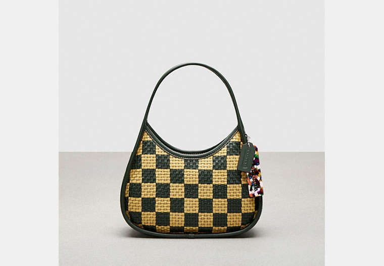 COACH®,Ergo Bag In Woven Checkerboard Repurposed Leather,Small,Dark Fern/Sunflower,Front View
