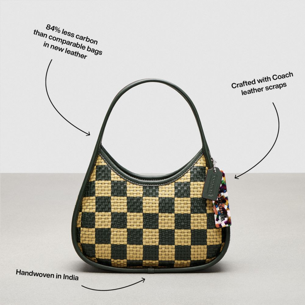 COACH®,Ergo Bag In Woven Checkerboard Repurposed Leather,Small,Dark Fern/Sunflower,Angle View