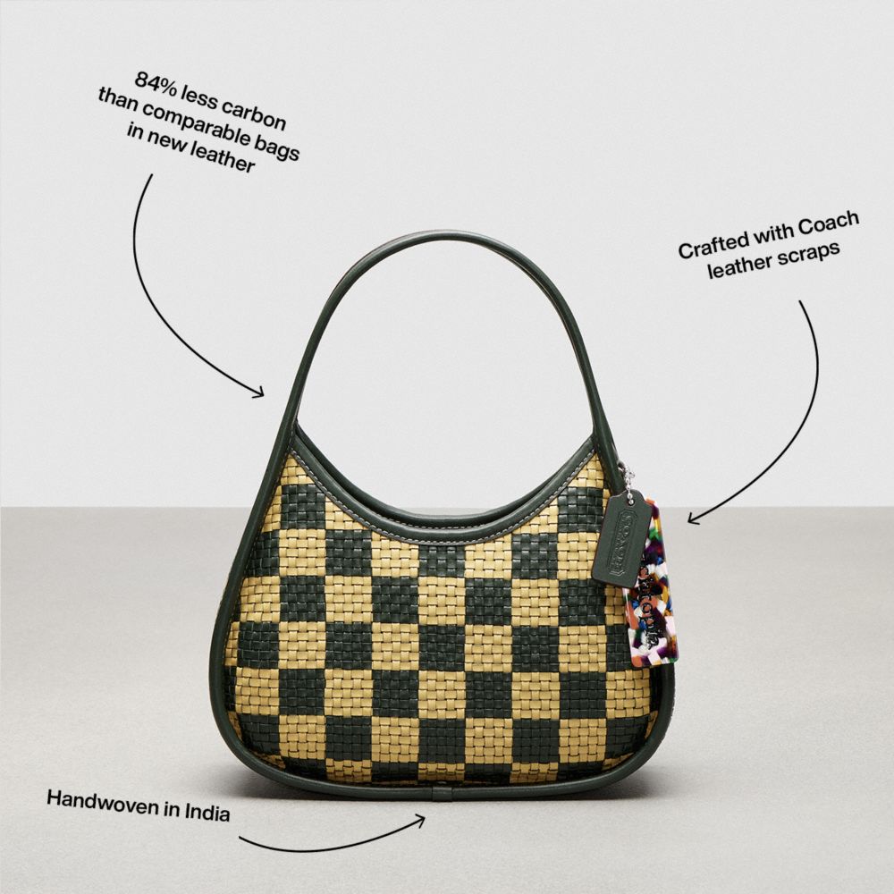 COACH®,Ergo Bag With Woven Checkerboard In Repurposed Leather,Leather,Acrylic,Shoulder Bag,Plastic,Embossed,Piping,Logo,Da...,Multi Color,Angle View
