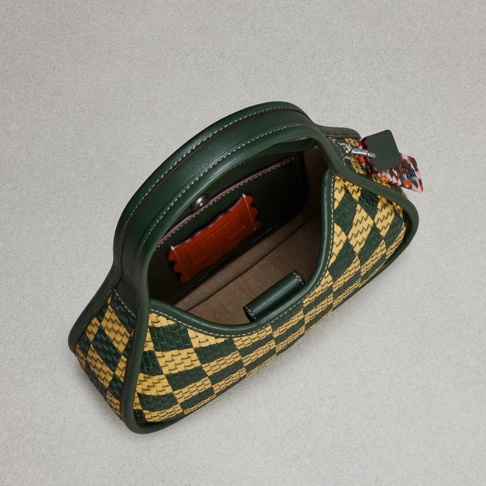 COACH®,Ergo Bag With Woven Checkerboard In Repurposed Leather,Leather,Acrylic,Shoulder Bag,Plastic,Embossed,Piping,Logo,Da...,Multi Color,Inside View,Top View