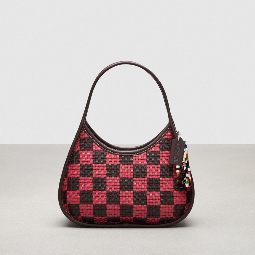 COACH®,Ergo Bag In Woven Checkerboard Repurposed Leather,Small,Oxblood/Strawberry Haze,Front View