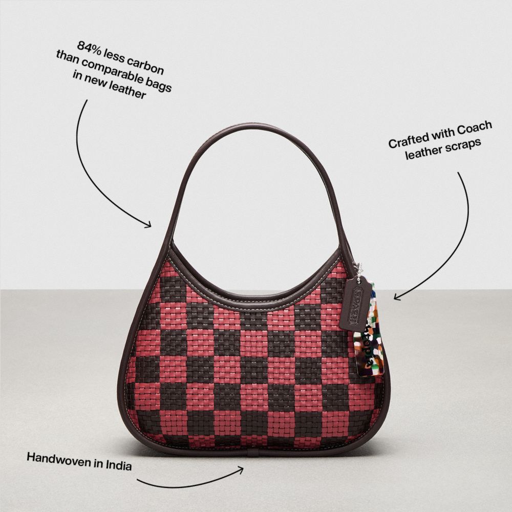 COACH®,Ergo Bag In Woven Checkerboard Repurposed Leather,Small,Oxblood/Strawberry Haze,Angle View