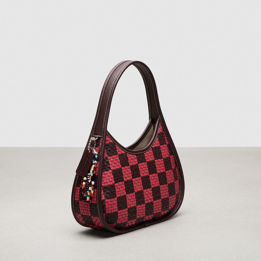 COACH®,Ergo Bag In Woven Checkerboard Repurposed Leather,Leather,Acrylic,Shoulder Bag,Plastic,Logo,Embossed,Piping,Day Party,Multi Color,Angle View