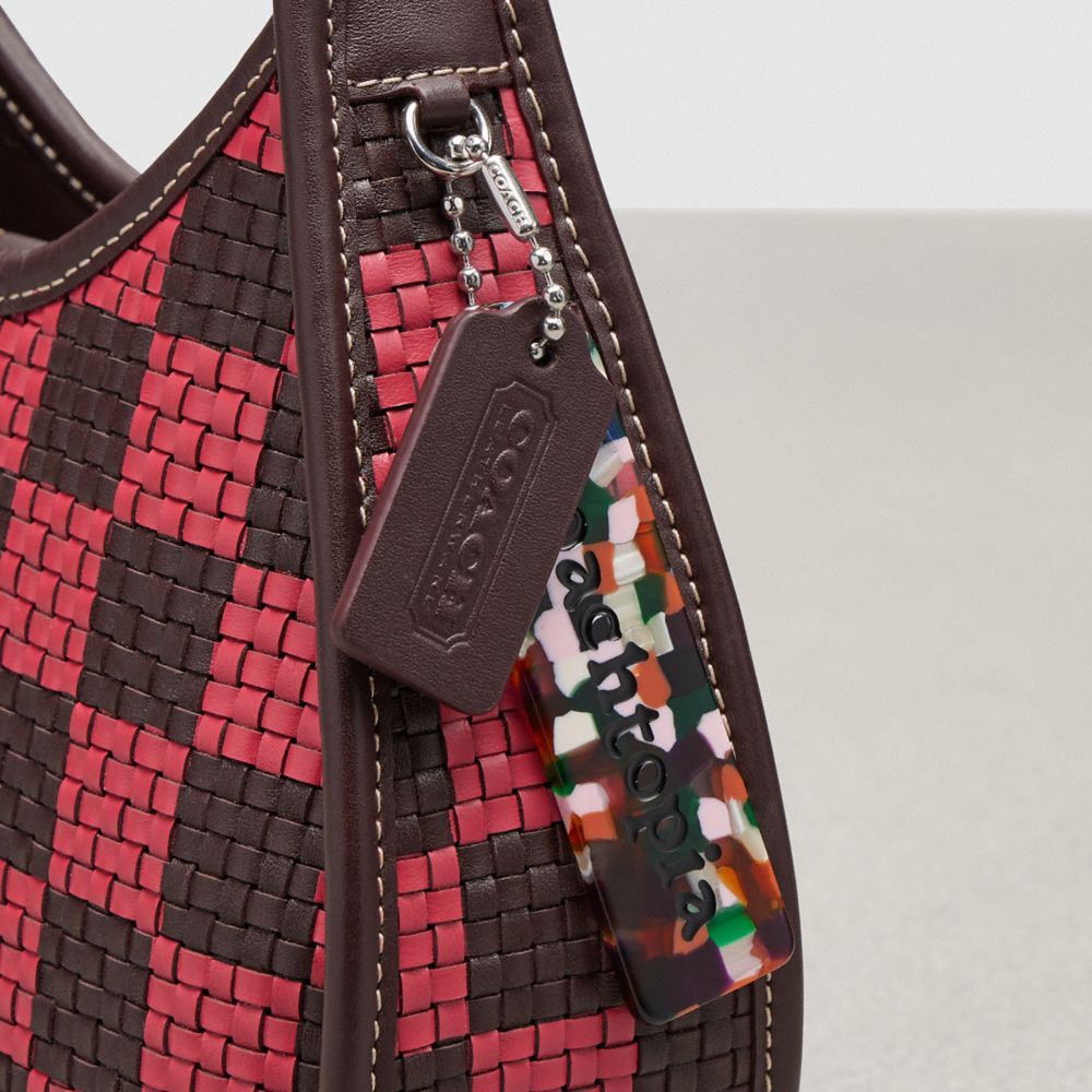 COACH®,Ergo Bag With Woven Checkerboard In Repurposed Leather,Acrylic,Leather,Shoulder Bag,Plastic,Logo,Embossed,Piping,Da...,Multi Color,Group View