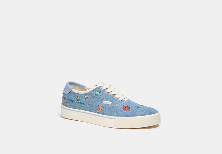 COACH®,COACH X OBSERVED BY US LACE UP SKATE SNEAKER,canvas,Blue Denim,Front View