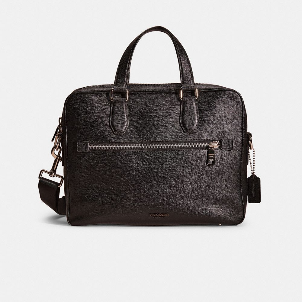 COACH®,RESTORED KENNEDY BRIEF,Crossgrain Leather,Medium,Silver/Black,Front View