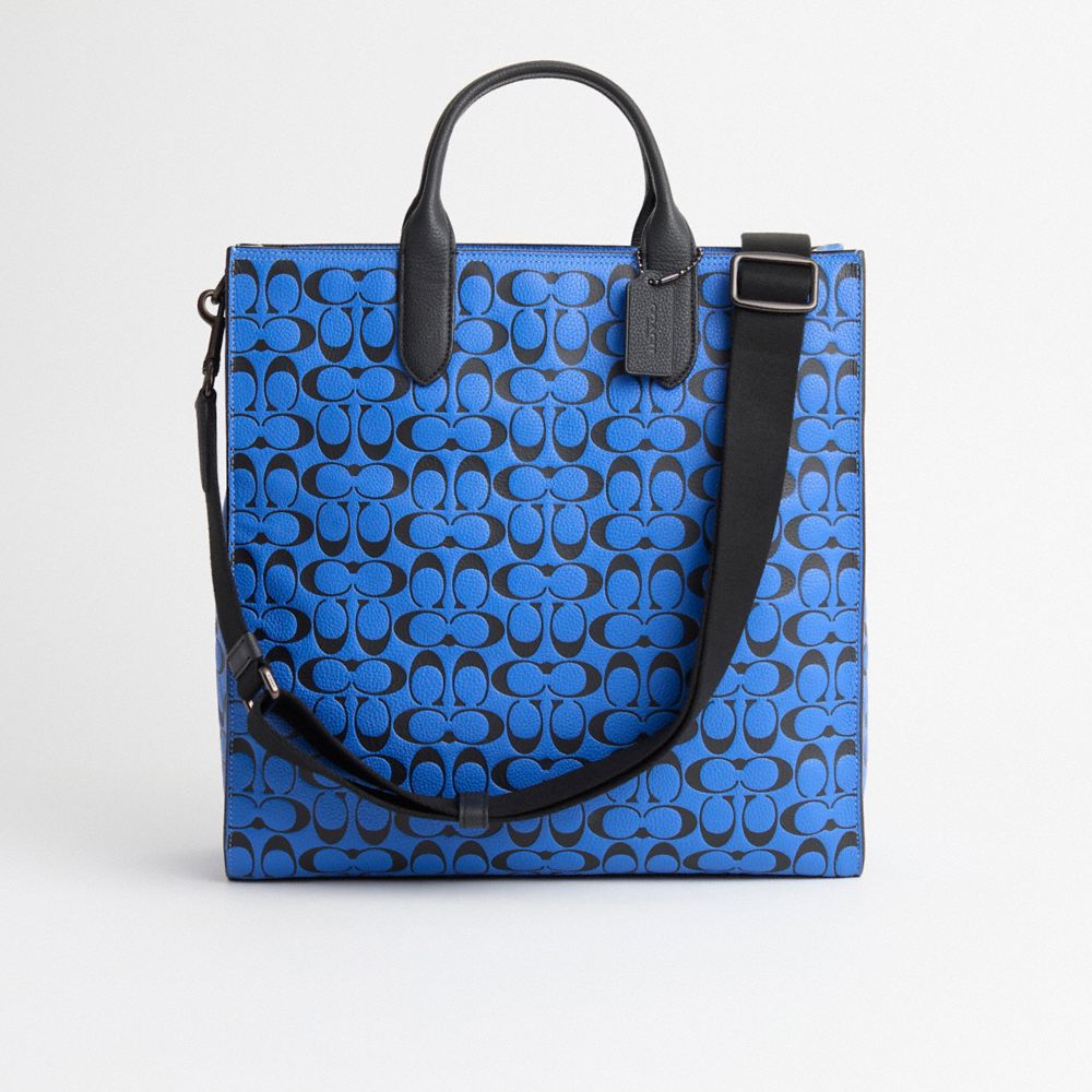 COACH®,Restored Gotham Tall Tote In Signature Leather,Leather,Tote,Work,Blue,Front View