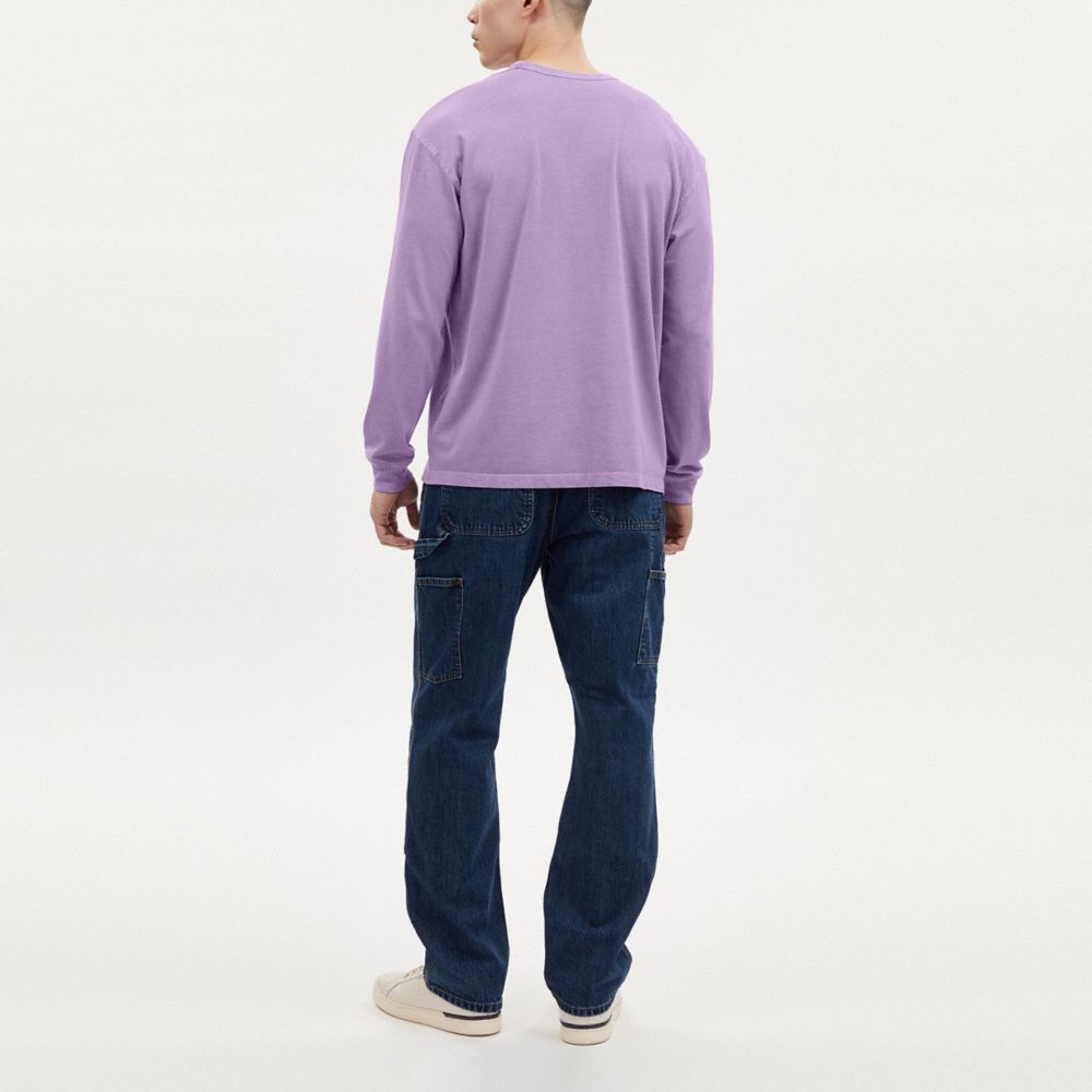 COACH®,BEAR GRAPHIC RELAXED LONGSLEEVE T-SHIRT,Purple,Scale View