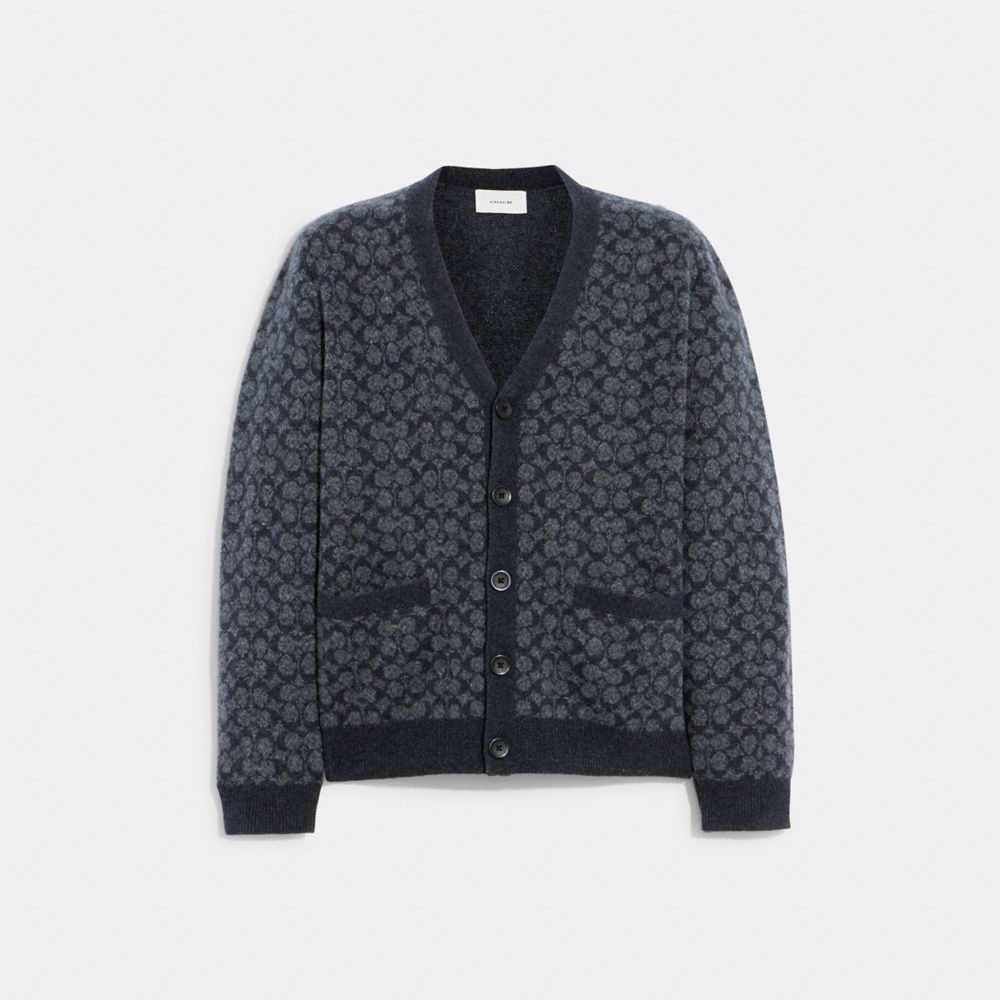COACH®,SIGNATURE CARDIGAN,Charcoal,Front View