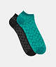 COACH®,SIGNATURE ANKLE SOCKS,mixedmaterial,Bright Green/Black,Front View