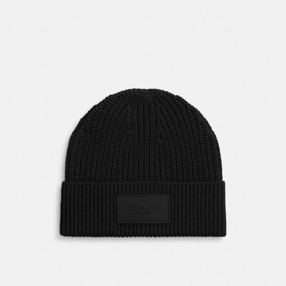 COACH®,KNIT BEANIE,Black,Front View