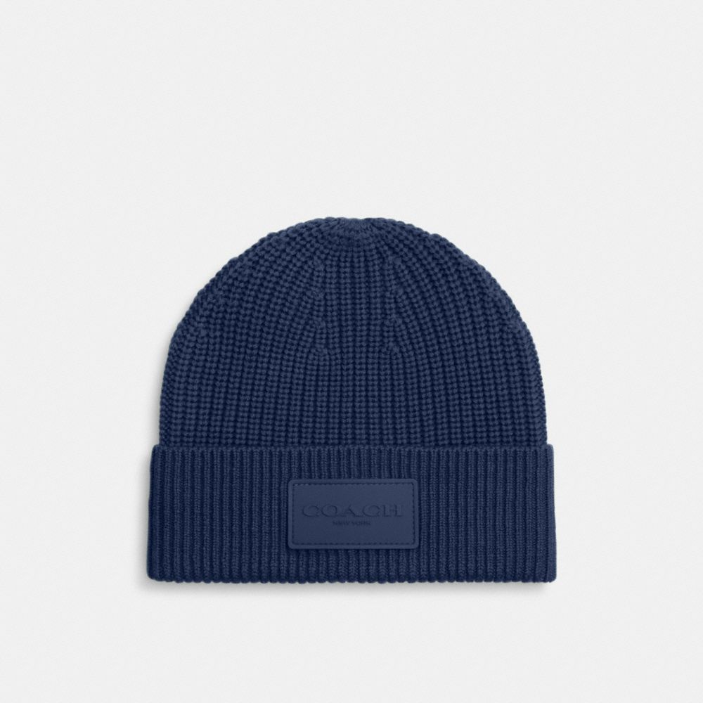 COACH®,KNIT BEANIE,Navy,Front View