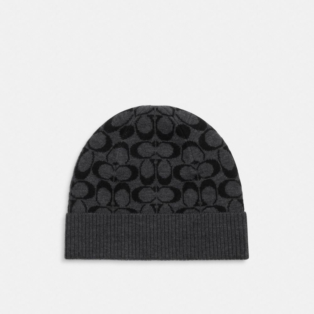 COACH®,SIGNATURE KNIT BEANIE,Black,Front View