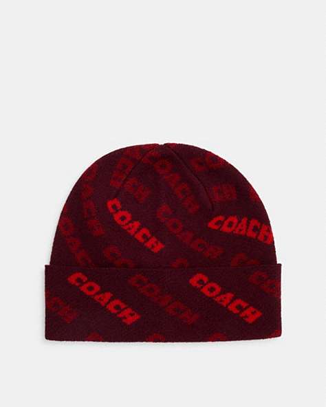 COACH®,COACH TEXT KNIT BEANIE,1941 Red,Front View