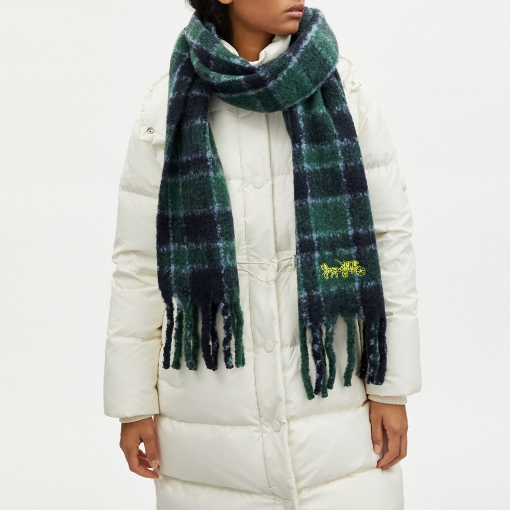 COACH®,CLASSIC PLAID OVERSIZED MUFFLER,Dark Pine,Detail View