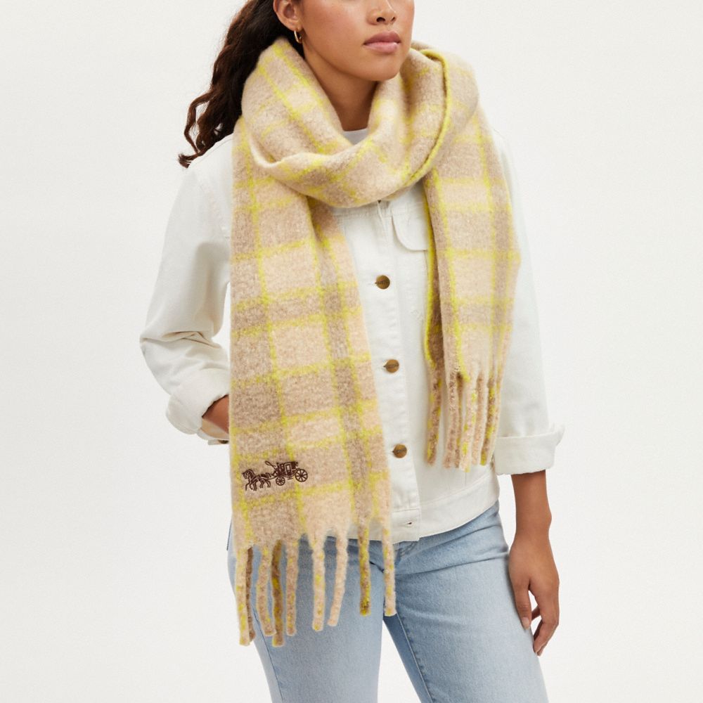 COACH®,CLASSIC PLAID OVERSIZED MUFFLER,Ivory,Detail View