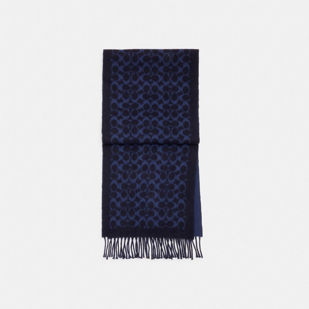 COACH®,Signature Bicolor Muffler,Cashmere,Wool,Rectangle,Fringe,Logo,Work,Multi Color,Front View