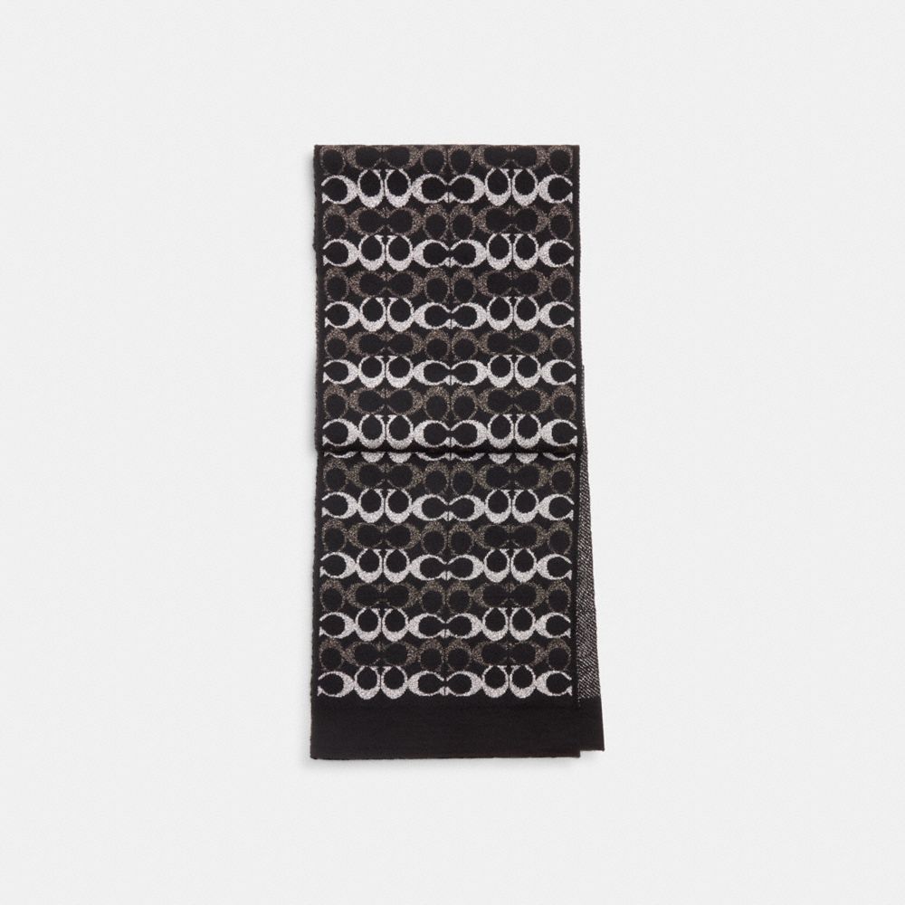 COACH®,SIGNATURE METALLIC KNIT SCARF,Black,Front View