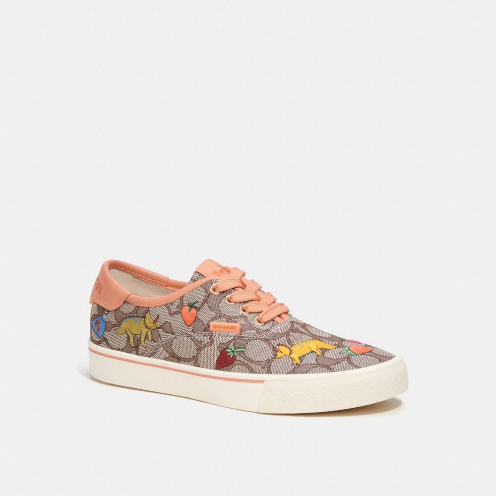 COACH®,COACH X OBSERVED BY US SKATE LACE UP SNEAKER IN SIGNATURE JACQUARD,Garden,Oak/Faded Orange,Front View