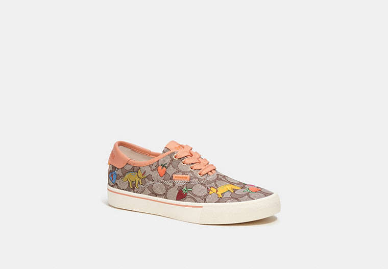 COACH®,COACH X OBSERVED BY US SKATE LACE UP SNEAKER IN SIGNATURE JACQUARD,Signature Jacquard,Garden,Oak/Faded Orange,Front View