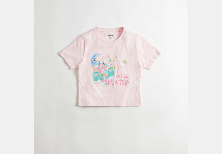 COACH®,Cropped Tee: Let Us Take a Trip,95% recycled cotton,Pink/Multi,Front View