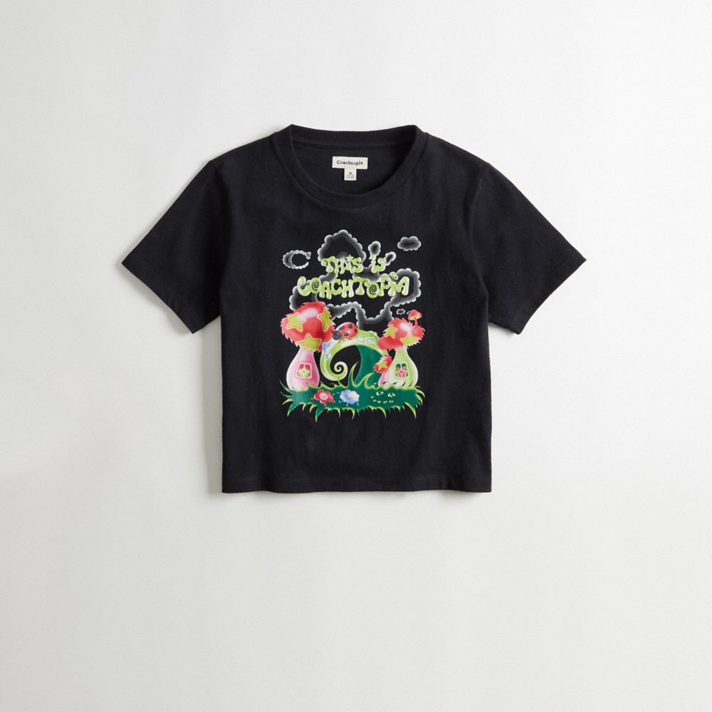 COACH®,Baby T-Shirt in 96% Recycled Cotton: This is Coachtopia,95% recycled cotton,Black,Front View image number 0