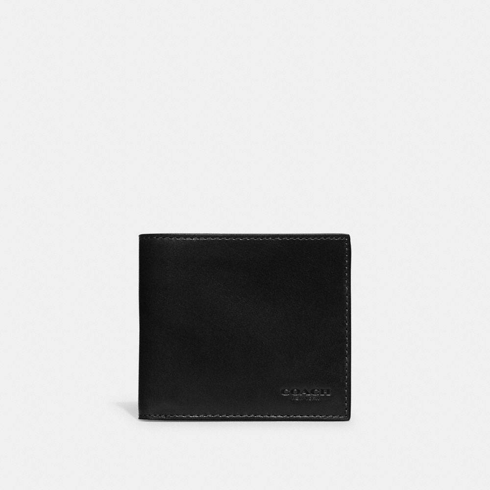 COACH®,BOXED DOUBLE BILLFOLD WALLET,Leather,Mini,Black,Front View