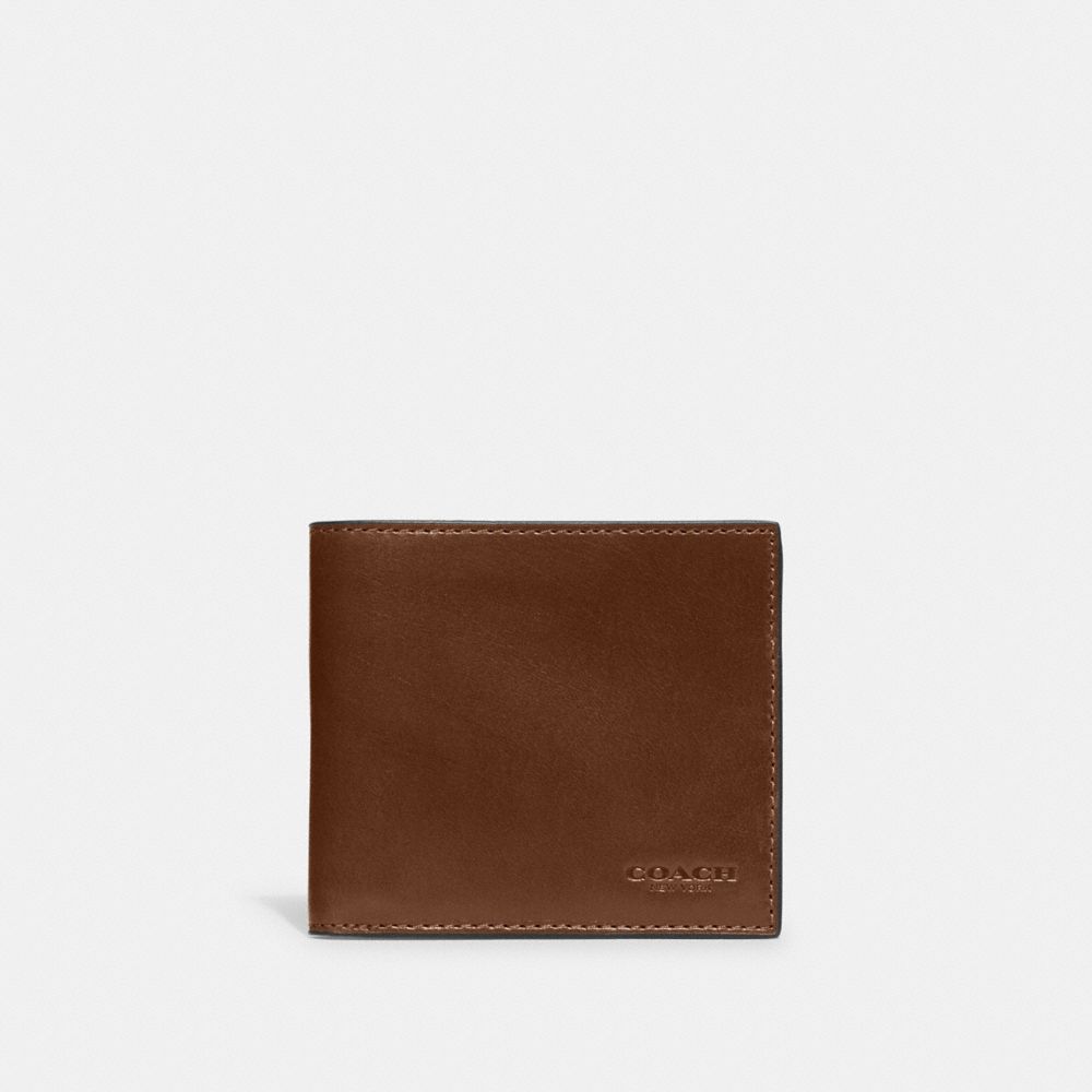 COACH®,PORTEFEUILLE À DEUX VOLETS LIVRÉ DANS UN COFFRET,Cuir,Brun Foncé,Front View