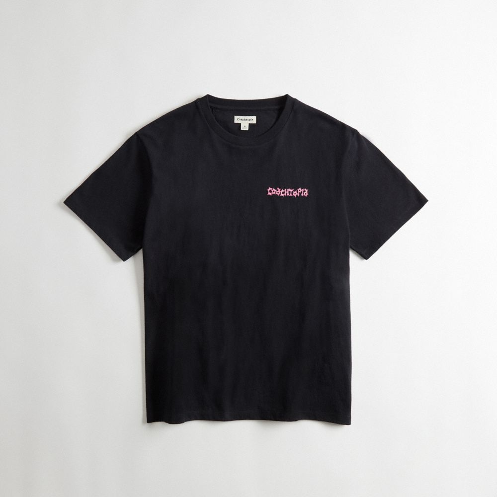 COACH®,Relaxed T-Shirt in 96% Recycled Cotton: This is Coachtopia,95% recycled cotton,Black,Front View image number 0