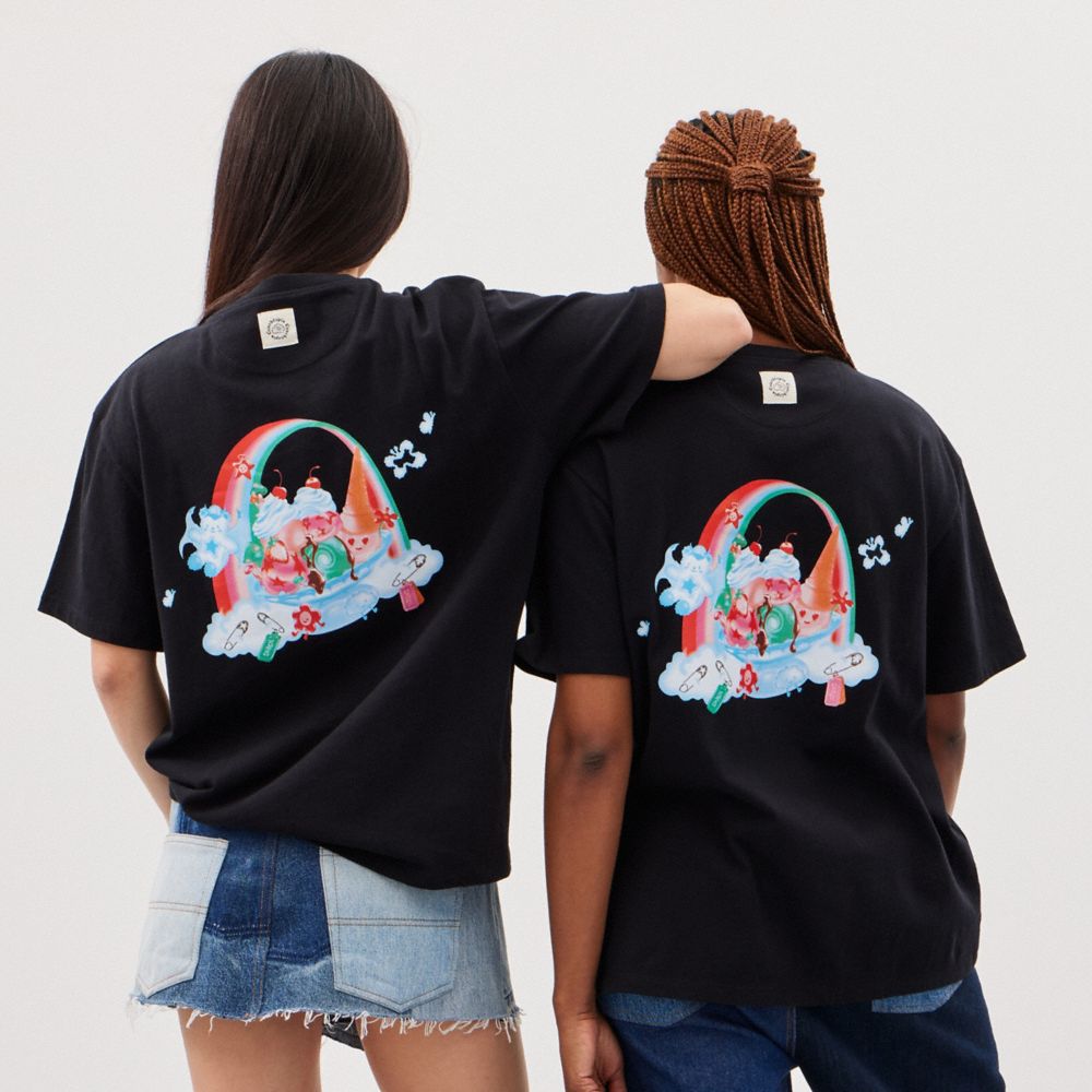 COACH®,Relaxed T Shirt With This Is Coachtopia Print,Recycled Cotton,Nylon,Recycled Polyester,T Shirt,Casual,Black,Scale View