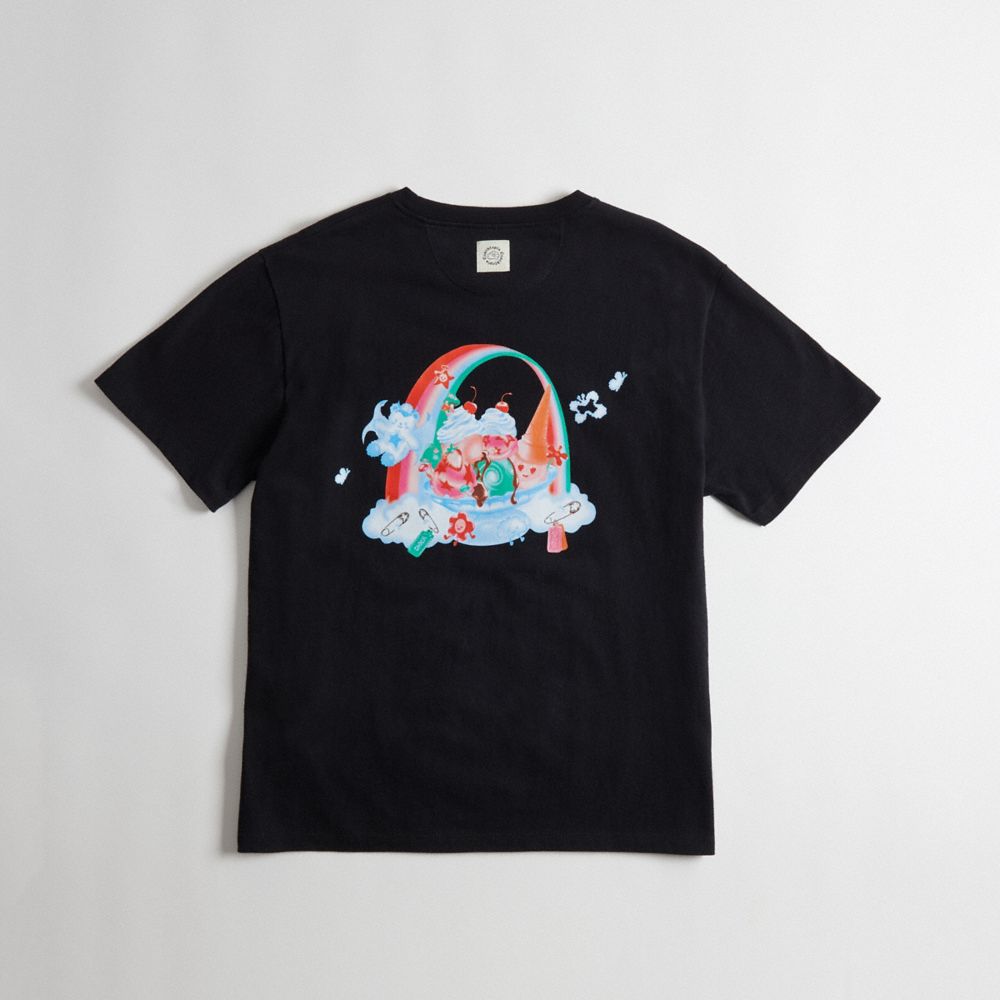 COACH®,Relaxed T Shirt With This Is Coachtopia Print,Recycled Cotton,Nylon,Recycled Polyester,T Shirt,Casual,Black,Back View