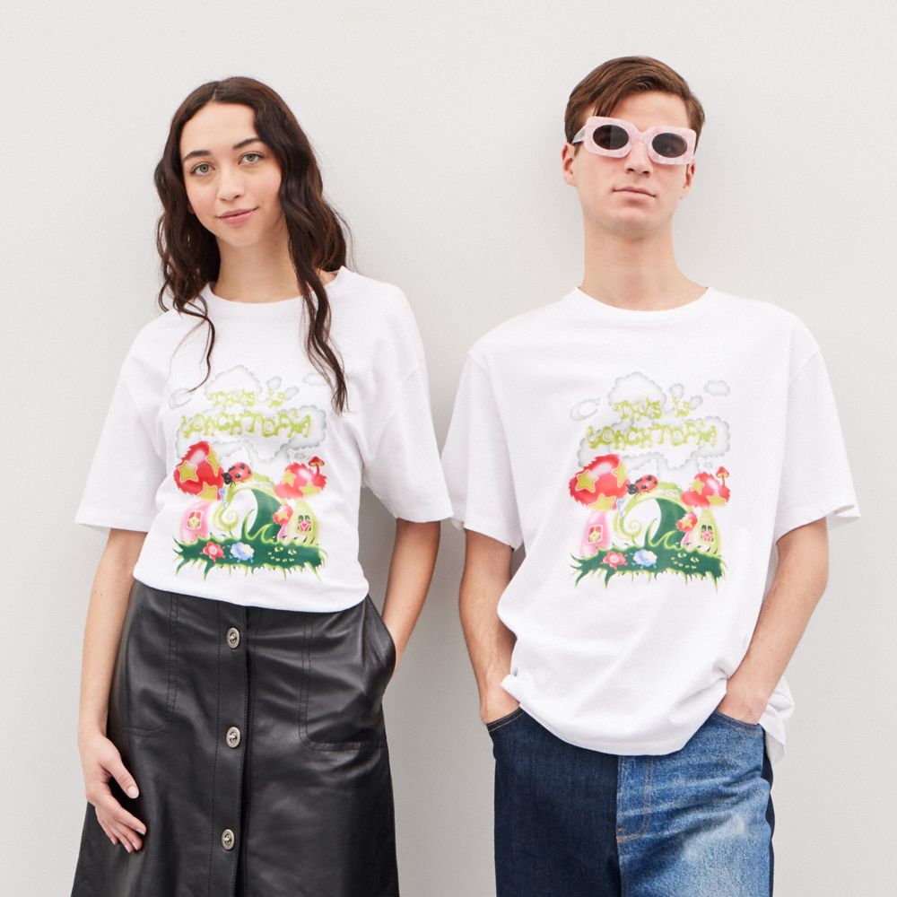 COACH®,Relaxed T Shirt With This Is Coachtopia Print,Recycled Cotton,T Shirt,Logo,Word Embellishment,Casual,White,Scale View