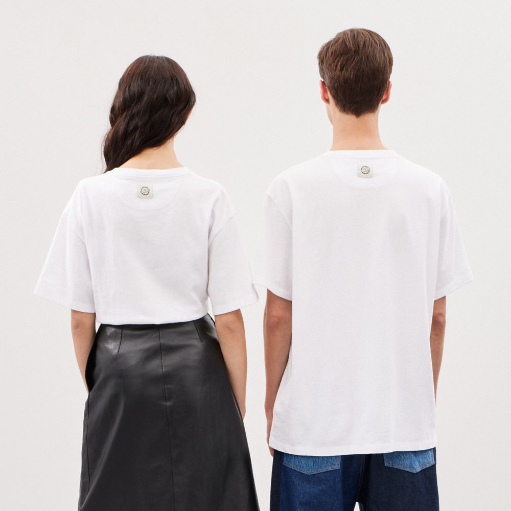 COACH®,Relaxed T Shirt With This Is Coachtopia Print,Recycled Cotton,T Shirt,Logo,Word Embellishment,Casual,White,Scale View