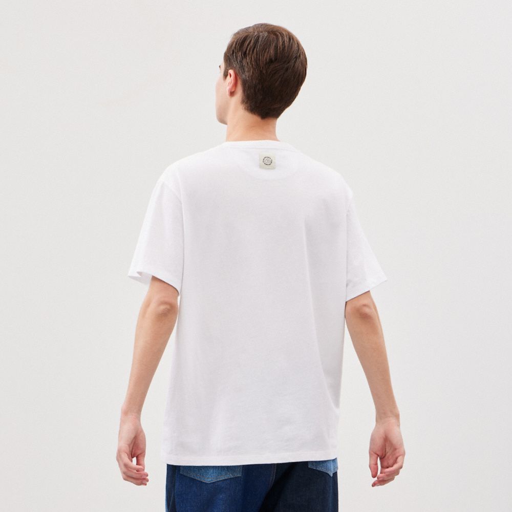 COACH®,Relaxed T Shirt With This Is Coachtopia Print,Recycled Cotton,T Shirt,Logo,Word Embellishment,Casual,White,Scale View