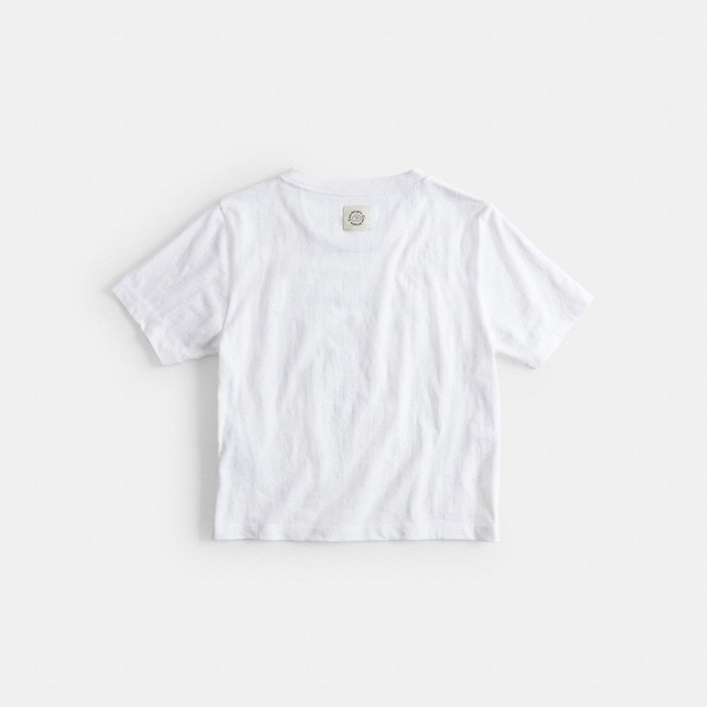 COACH®,Relaxed T Shirt With This Is Coachtopia Print,Recycled Cotton,T Shirt,Logo,Word Embellishment,Casual,White,Back View