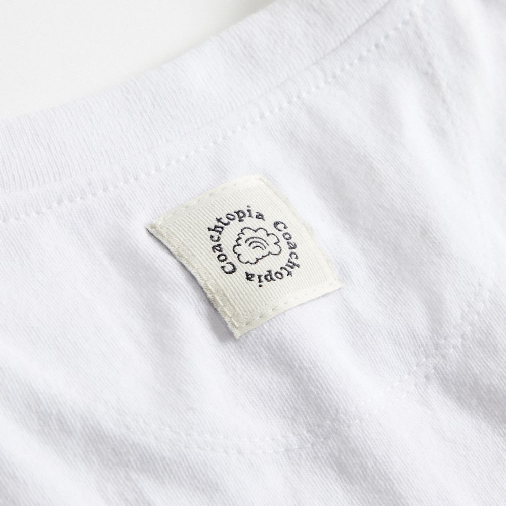 COACH®,Relaxed T Shirt With This Is Coachtopia Print,Recycled Cotton,T Shirt,Logo,Word Embellishment,Casual,White