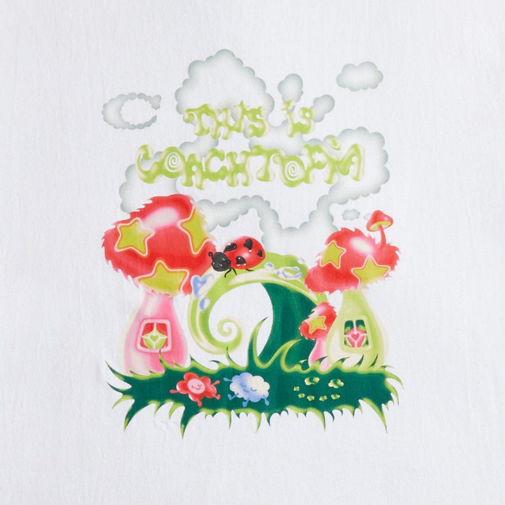 COACH®,Relaxed T Shirt With This Is Coachtopia Print,Recycled Cotton,T Shirt,Logo,Word Embellishment,Casual,White,Closer View
