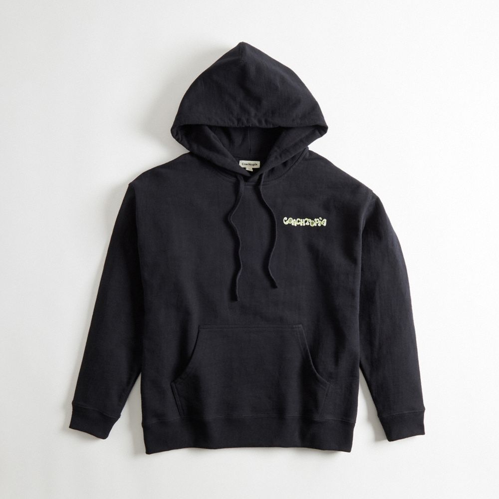 COACH®,Hoodie in 98% Recycled Cotton: This is Coachtopia,95% recycled cotton,Black,Front View image number 0