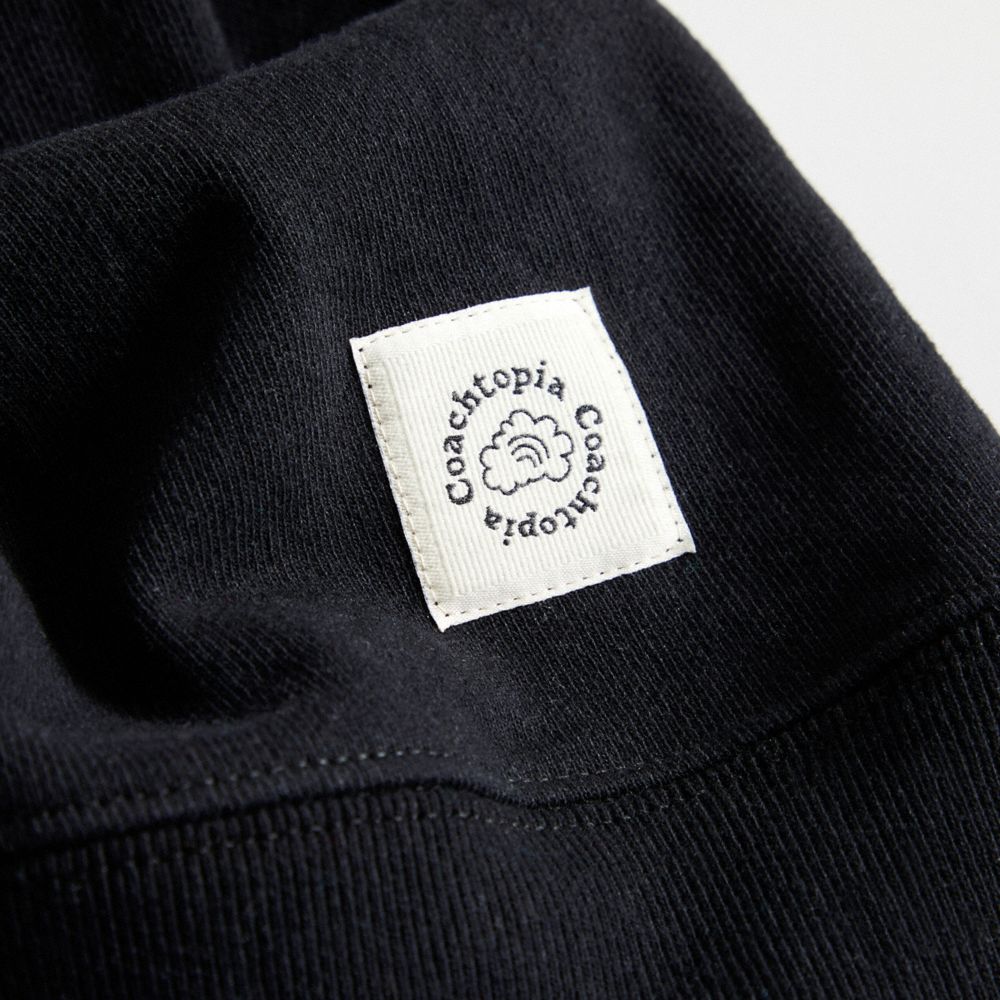COACH®,Hoodie With This Is Coachtopia Print,Recycled Cotton,Recycled Polyester,Nylon,Sweatshirt,Logo,Word Embellishment,Dr...,Black