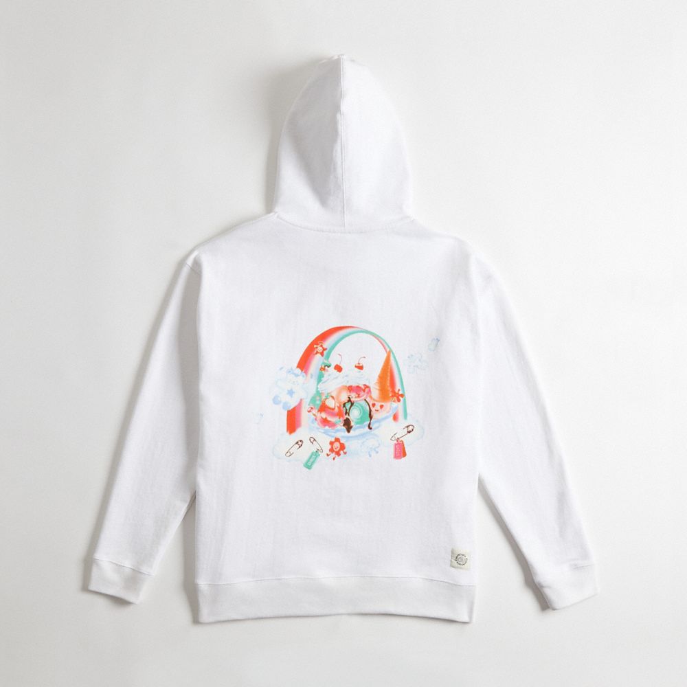 COACH®,Hoodie in 98% Recycled Cotton: This is Coachtopia,95% recycled cotton,White,Back View
