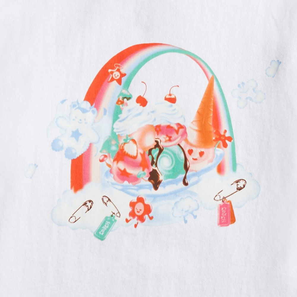 COACH®,Hoodie With This Is Coachtopia Print,Ringspun Cotton,Recycled Cotton,Nylon,Sweatshirt,Logo,Word Embellishment,Draws...,White,Closer View