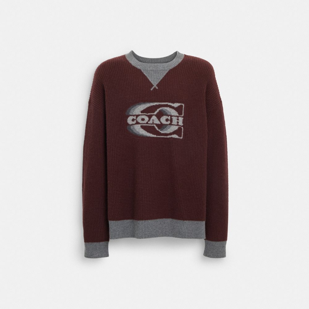 COACH®,GRADIENT SIGNATURE CREWNECK SWEATER,Grey Red,Front View