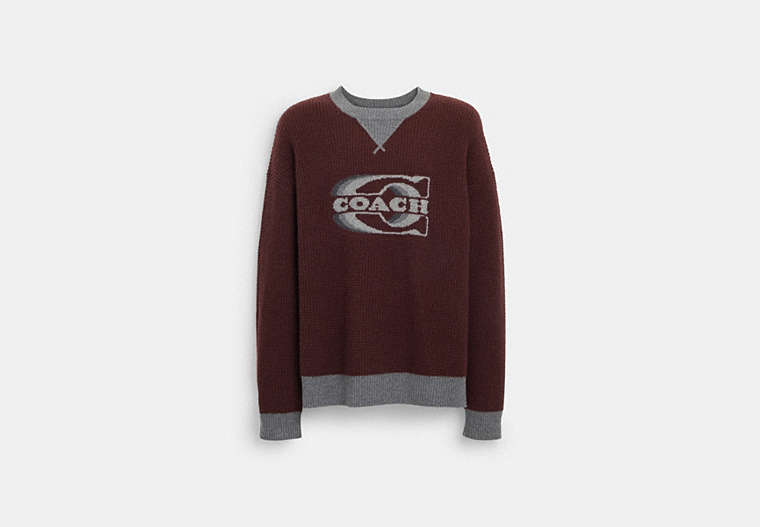 COACH®,GRADIENT SIGNATURE CREWNECK SWEATER,Grey Red,Front View